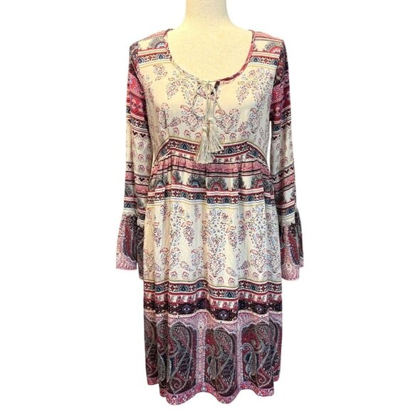 One World Dress Paisley/Floral Print Hi-Low Hem Bell Cuff Boho Romantic Size S - Picture 1 of 16